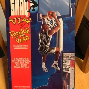 “Shaq Attack” 6 inch figure with backboard, hoop, net and authentic news article